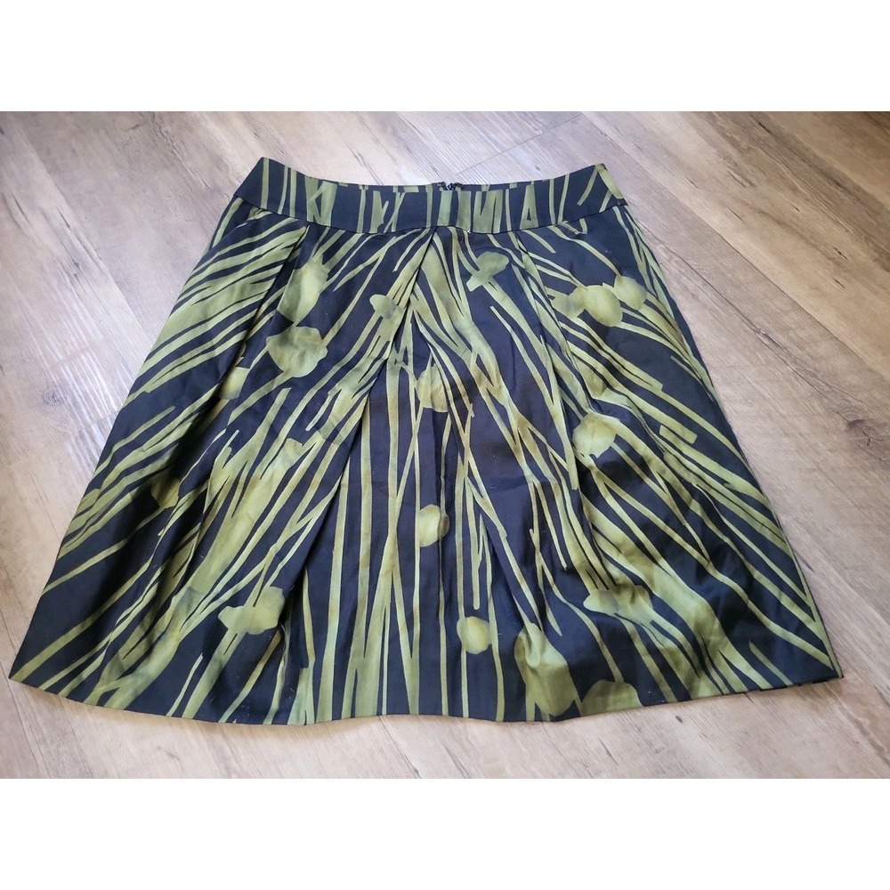 Kenneth Cole Reaction‎ Skirt Womens Size 2 Black Green Abstract Stretch Pleated